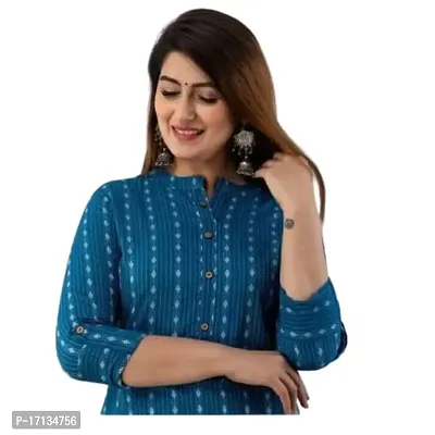 Blue Cotton Printed Kurtas For Women-thumb2