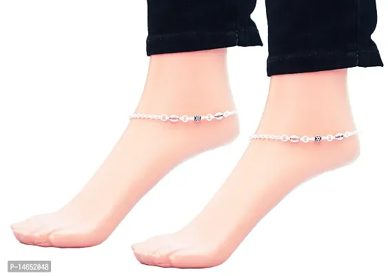 White Metal Payal Anklets Indian Traditional Ethnic Fashion Foot Jewellery Artificial Alloy Anklet  (Pack of 2)-thumb2