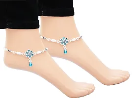 Silver Plated Indian Anklets Payal Gift For Her Gift For Wife Gift For Women Alloy Anklet  (Pack of 2)-thumb1
