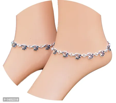 Silver Plated White Metal Payal Anklets Indian Traditional Ethnic Fashion Foot Jewellery Artificial Alloy Ankletnbsp;nbsp;(Pack of 2)-thumb0