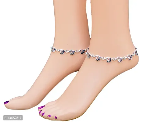 Silver Plated White Metal Payal Anklets Indian Traditional Ethnic Fashion Foot Jewellery Artificial Alloy Ankletnbsp;nbsp;(Pack of 2)-thumb2