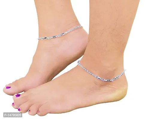 Silver Indian Anklets Payal Gift For Her Gift For Wife Gift For Women Alloy Anklet  (Pack of 2)-thumb0