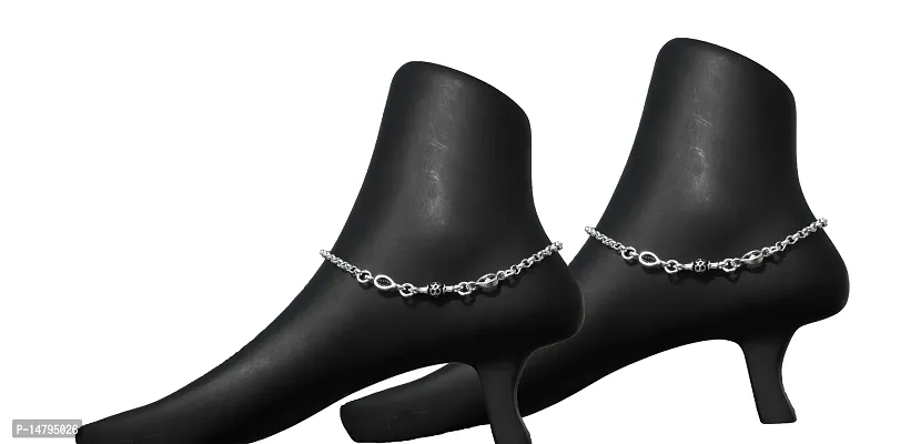 Silver Indian Anklets Payal Gift For Her Gift For Wife Gift For Women Alloy Anklet  (Pack of 2)-thumb3