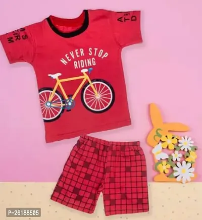 Stylish Red Crepe Printed T-Shirts with Shorts For Boys