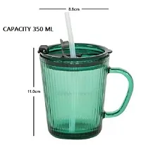 Fluted Glass Sipper Mug Jar with Silicone Straw and Lid - Drinking Cup for Kids Boys and Girls Perfect for Milk,Juice,Coffee (Set of 1, 350 ml), Green-thumb1