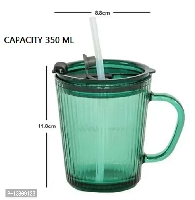 Fluted Glass Sipper Mug Jar with Silicone Straw and Lid - Drinking Cup for Kids Boys and Girls Perfect for Milk,Juice,Coffee (Set of 1, 350 ml), Green-thumb2