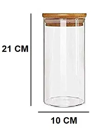 Stylish Fancy Set Of 2, Borosilicate Glass Jars With Bamboo Wood Air Tight Lidstea Coffee Cereals Grains Storage Container Clear Kitchen Jar Canister Set 1400 Ml Each, Clear-thumb1
