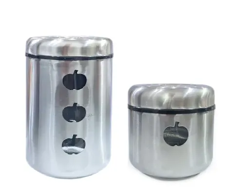 Stylish Fancy 2 Pieces, 350 And 1650 Ml Airtight Glass Jar Food Storage Container With Stainless Steel Air Tight Lid  Cover Window Visible Canister Set, Silver