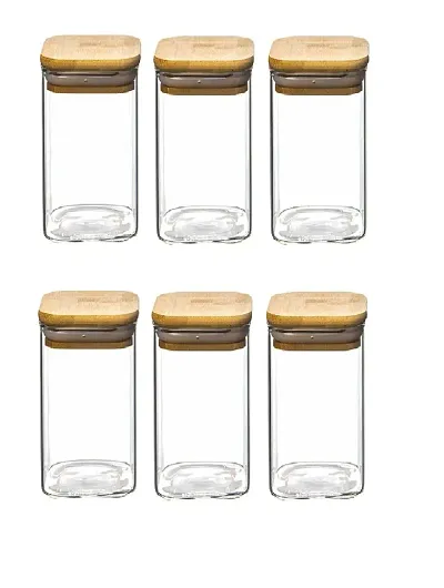 Borosilicate Glass Jars with Bamboo Lids. 6 Pc Set of Air Tight