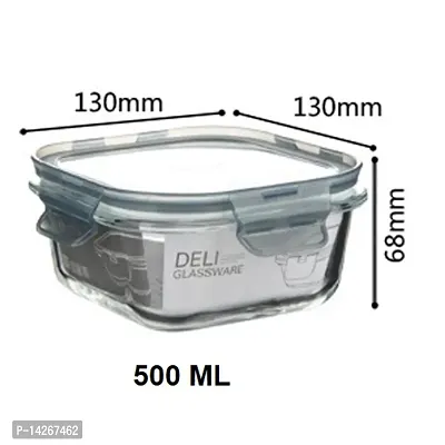 Stylish Fancy 500 Ml Borosilicate Glass Square Food Storage Container Set With Air Vent Lid Airtight Lid Microwave Containers, Glass Lunch Box, Pack Of 1-thumb3