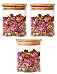 3 Pieces , 270 ML Borosilicate Glass Jars with Bamboo Wood Air Tight Lids Tea Container Clear Small Kitchen Storage Canister Jar-thumb1