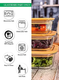IndusBay? Set of 2, Square Microwave Oven Safe Borosilicate Glass Containers with Wooden Bamboo Airitght Lid Leakproof Seal Microwave and Freezer Safe Bowl, 500 ML, Clear-thumb4