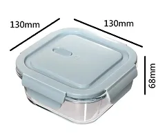 2 Pieces , 750 ML Square Microwave Safe Container Bowl with airtight lid , Klip and Store Leak Proof Toughened Glass Borosilicate Square microven Bowls with lid , Clear-thumb1