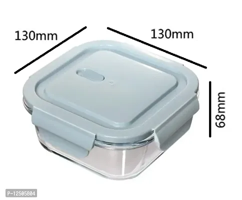 2 Pieces , 750 ML Square Microwave Safe Container Bowl with airtight lid , Klip and Store Leak Proof Toughened Glass Borosilicate Square microven Bowls with lid , Clear-thumb2