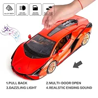 1:32 Scale Metal Diecast Pullback Super Luxury Sports Car with Openable Doors Bonnet  Trunk Light Sound Car gift for Boys  Decor , Red-thumb3