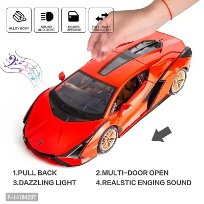 1:32 Scale Metal Diecast Pullback Super Luxury Sports Car with Openable Doors Bonnet  Trunk Light Sound Car gift for Boys  Decor , Red-thumb4