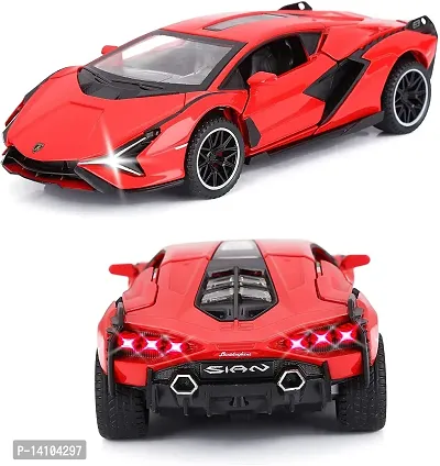 1:32 Scale Metal Diecast Pullback Super Luxury Sports Car with Openable Doors Bonnet  Trunk Light Sound Car gift for Boys  Decor , Red-thumb0