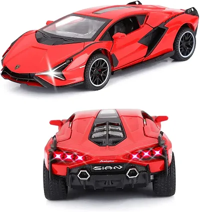 1:32 Scale Metal Diecast Pullback Super Luxury Sports Car with Openable Doors Bonnet  Trunk Light Sound Car gift for Boys  Decor , Red