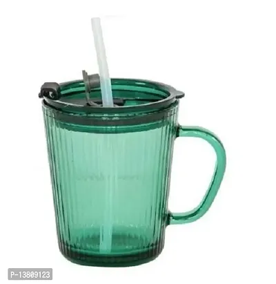 Fluted Glass Sipper Mug Jar with Silicone Straw and Lid - Drinking Cup for Kids Boys and Girls Perfect for Milk,Juice,Coffee (Set of 1, 350 ml), Green-thumb0
