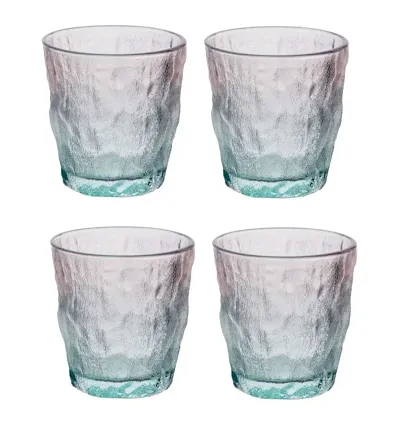 Buy 4 Pieces , 260 ML , Colored Glacier Textured Drinking Glasses Set  Embossed Highball Glasses - Thick Walled Water Tumbler for Cocktail, Juice,  Water, Mixed Drinks, Water Glass - Lowest price in India