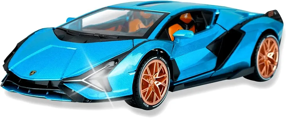 1:32 Scale Metal Diecast Pullback Super Luxury Sports Car with Openable Doors Bonnet  Trunk Light Sound Car gift for Boys  Decor , Blue