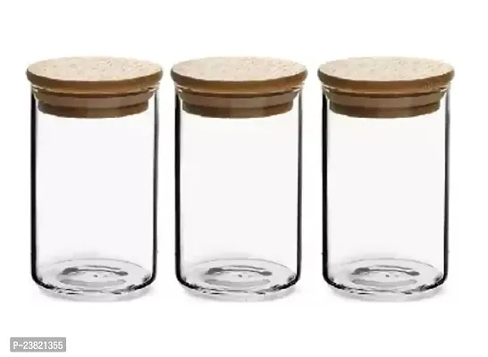 3 Pieces , 270 ML Borosilicate Glass Jars with Bamboo Wood Air Tight Lids Tea Container Clear Small Kitchen Storage Canister Jar-thumb0