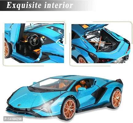 1:32 Scale Metal Diecast Pullback Super Luxury Sports Car with Openable Doors Bonnet  Trunk Light Sound Car gift for Boys  Decor , Blue-thumb5