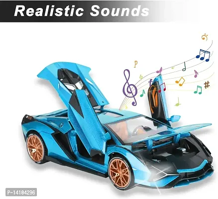 1:32 Scale Metal Diecast Pullback Super Luxury Sports Car with Openable Doors Bonnet  Trunk Light Sound Car gift for Boys  Decor , Blue-thumb3