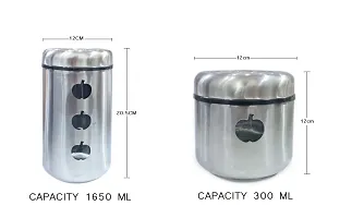 Stylish Fancy 2 Pieces, 350 And 1650 Ml Airtight Glass Jar Food Storage Container With Stainless Steel Air Tight Lid  Cover Window Visible Canister Set, Silver-thumb1