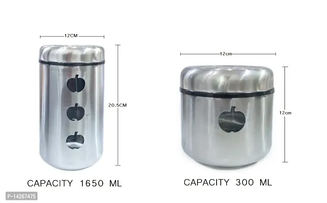 Stylish Fancy 2 Pieces, 350 And 1650 Ml Airtight Glass Jar Food Storage Container With Stainless Steel Air Tight Lid  Cover Window Visible Canister Set, Silver-thumb2