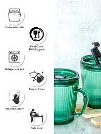 Fluted Glass Sipper Mug Jar with Silicone Straw and Lid - Drinking Cup for Kids Boys and Girls Perfect for Milk,Juice,Coffee (Set of 1, 350 ml), Green-thumb4