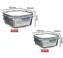 Stylish Fancy Pack Of 2, 500 And 800 Borosilicate Glass Square Food Storage Container Set With Air Vent Lid Airtight Lid Microwave Containers, Glass Lunch Box-thumb1