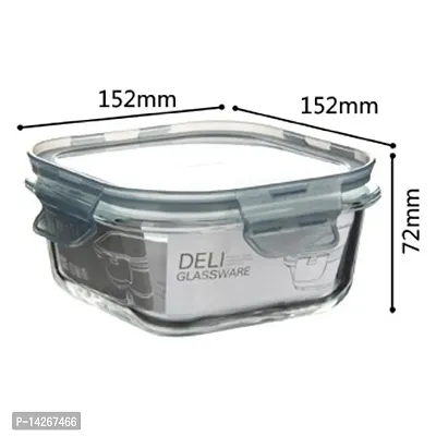 Stylish Fancy Pack Of 2, 800 Ml Borosilicate Glass Square Food Storage Container Set With Air Vent Lid Airtight Lid Microwave Containers, Glass Lunch Box-thumb4