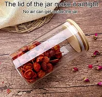 Stylish Fancy Set Of 2, Borosilicate Glass Jars With Bamboo Wood Air Tight Lidstea Coffee Cereals Grains Storage Container Clear Kitchen Jar Canister Set 1400 Ml Each, Clear-thumb2