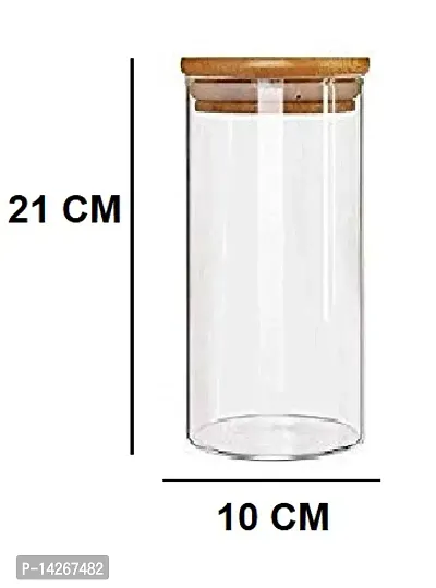 Stylish Fancy 1400 Ml, Borosilicate Glass Jars With Bamboo Wood Air Tight Tea Coffee Cereals Grains Storage Container Clear Kitchen Jar Canister Set, Clear-thumb2