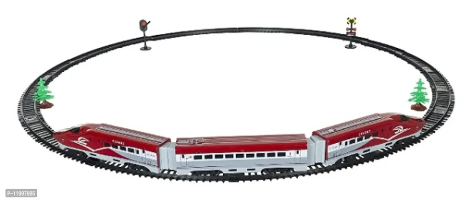 Battery Operated Train Track with Light Sound Bullet Train Toy Set  Tracks ,  1.3 Meter long Track with 2 Way Metro Train Toy Set for kids , Red-thumb0