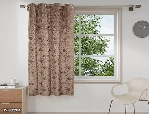 DecorStore Light Brown Velvet Window Curtains 1 Panels 60x48 Inches, Embossed Geometric Trellis Drapes with Silver Eyelets Moderate Room Darkening Window Treatments.-thumb0