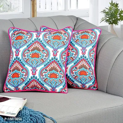 Printed Cushion Cover Set of 2 16?x16? with pom pom, Indoor Outdoor Cushion Covers Room d?cor for Couch Bed Sofa-thumb2