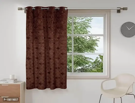 DecorStore Coffee Velvet Window Curtains 1 Panels 60x48 Inches, Embossed Geometric Trellis Drapes with Silver Eyelets Moderate Room Darkening Window Treatments.-thumb0
