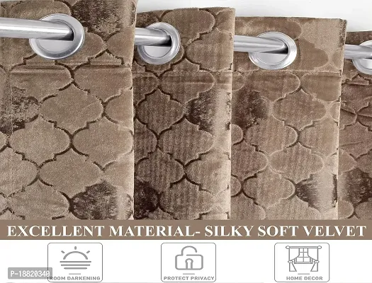 DecorStore Light Brown Velvet Window Curtains 1 Panels 60x48 Inches, Embossed Geometric Trellis Drapes with Silver Eyelets Moderate Room Darkening Window Treatments.-thumb3