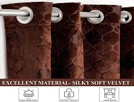 DecorStore Coffee Velvet Window Curtains 1 Panels 60x48 Inches, Embossed Geometric Trellis Drapes with Silver Eyelets Moderate Room Darkening Window Treatments.-thumb2