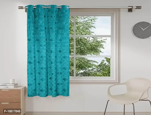DecorStore Aqua Velvet Window Curtains 1 Panels 60x48 Inches, Embossed Geometric Trellis Drapes with Silver Eyelets Moderate Room Darkening Window Treatments.-thumb0