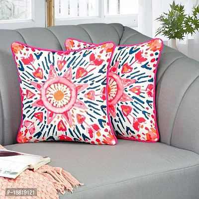 Printed Cushion Cover Set of 2 16?x16? with pom pom, Indoor Outdoor Cushion Covers Room d?cor for Couch Bed Sofa-thumb2