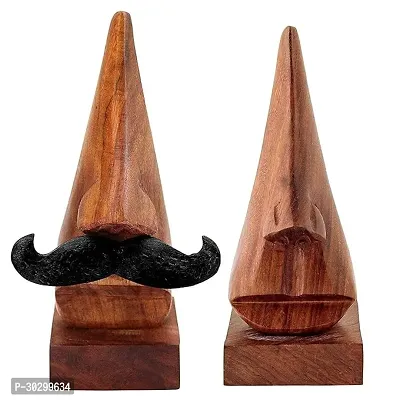 Zaara crafts Wooden Spectacle Holder with Black Moustache AND Without Moustache Set of 2 chashma Stand-thumb0