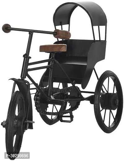 Zaara crafts Wooden and Wrought Iron Miniature Rickshaw, Black-thumb0