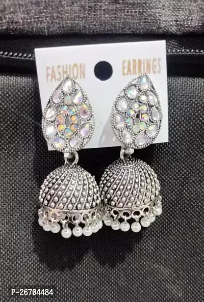 Silver Silver Plated Jhumkas Earrings For Women-thumb0