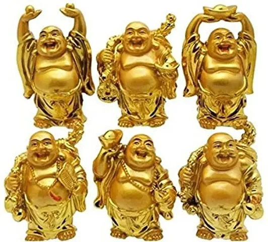 Classic Laughing Buddha Statue Set Of 6