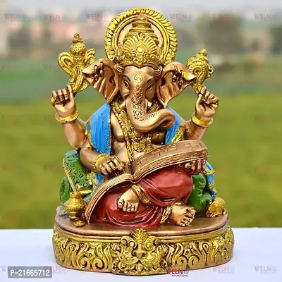 Classic Big Size Ganesha Reading Ramayana Statue For Home Decor and Office (24 Cm)