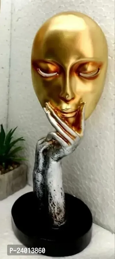 Golden Human Lady Face Mask Sculpture Creative Abstract Art Figurine for Home