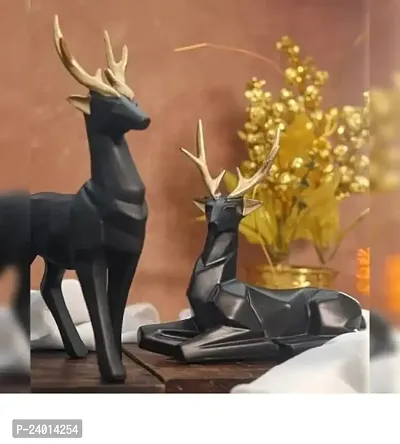 Self Focused Sitting in Style ( Pack of 2) Premium and High End Deer Statue Decorative Showpiece-thumb0